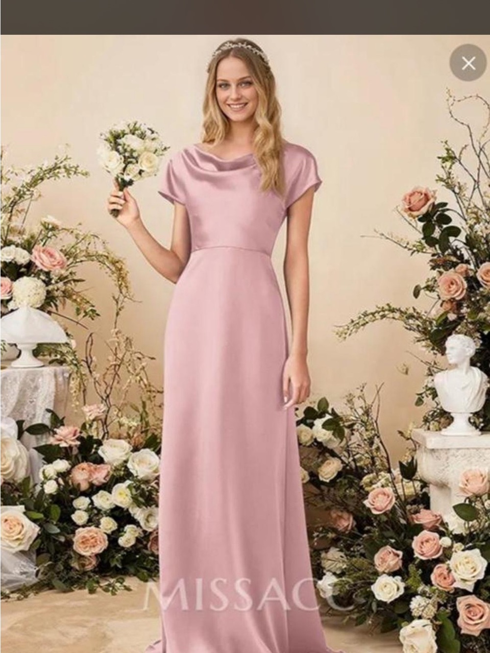 Missacco Blush Pink Satin Cowl Neck Wedding Dress